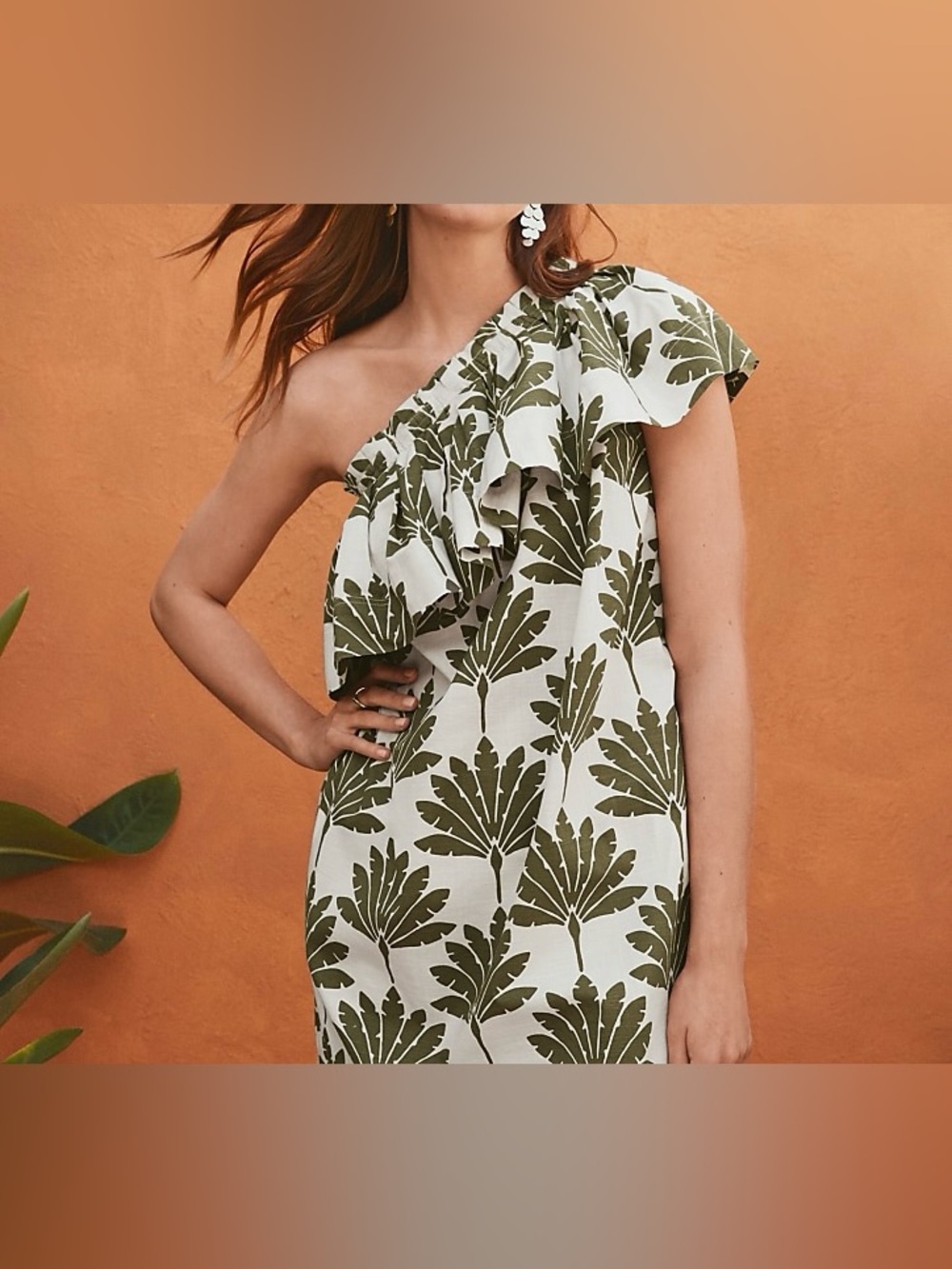 Loft Palm Ruffle One Shoulder Mini Dress Size Small Beach, Vacation, Cruise